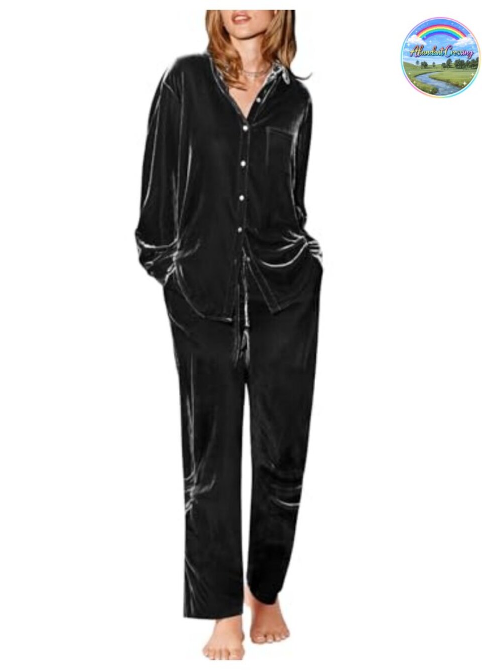 Velour Tracksuit 2 Piece Loungewear Long Sleeve Button Down Pajama Set